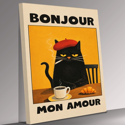 Black cat bonjour mon amour - black,