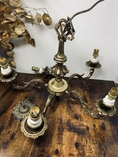 ANTIQUE ORNATE BRASS 5 ARM CEILING LIGHT CHANDELIER CANDELABRA For Repair