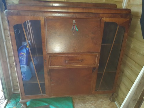 Antique english walnut bureau - walnut,