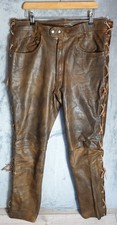 Vintage Rustic Brown Leather Lace-up Trousers W36 L32 Unbranded Biker Festival 