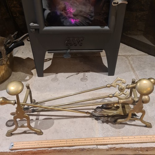 Victorian brass fire irons - victorian,