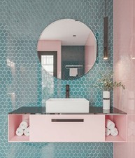 Teal Mosaic Hexagon Porcelain Tiles Sheet For Walls Splashback Floors Bathrooms