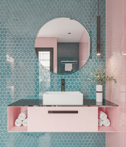 Teal mosaic hexagon - hexagon, porcelain