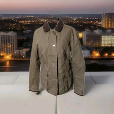 Jack Wills Olive Green "Wax" Like Zip / Button Up Jacket UK Ladies / Teens 10