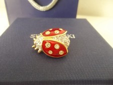Vintage Signed Swarovski Multicoloured Gold Tone Lady Bug Pin Tie Lapel Pin