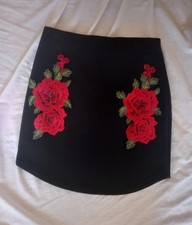 Black Rose Tight Bodycon Mini Skirt Size 10 Boohoo Night