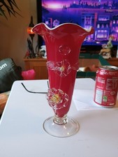 Vintage Hand Blown 1970s Red Chinese Plum Blossom Glass 21cm tall Vase 