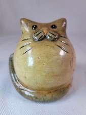 Fat Cat Glazed Studio Pottery Figurine  Rotund Fellow Vintage 9cm High Rare Prop