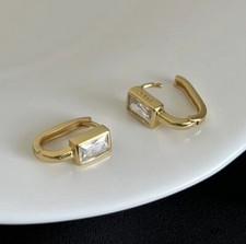 18K Gold Plated 925 Sterling Silver Cubic Zirconia U Shape Stud Hoop Earrings