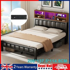 RGB Double Bed Frame Industrial Metal Platform Bed with Headboard and Footboard