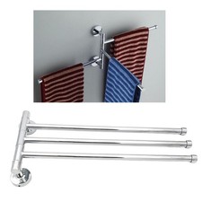 Swivel Towel Bar Storage Hanger with 3 Arms Steel Wall Mounted Holder Rail Rack