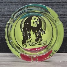 Decaled Thick Glass Smoking Ashtray - Bob Marley Reggae  - 3.5 inch Wide