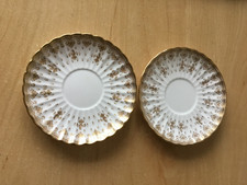 2 X SPODE ENGLAND ~ GOLD FLEUR DE LYS ~ BONE CHINA ~ DEMITASSE COFFE SAUCERS