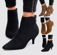 Womens Ankle Boots Low Mid Kitten Heel Work OL Pointed Toe Booties Shoes Size~