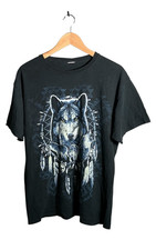 Wolf Dream Catcher T-Shirt Mens Black Size M Graphic Print Short Sleeve