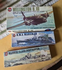 Airfix Model Kits X 3 Wellington B3 bomber, Narvik Class Destroyer, HMS Manxman