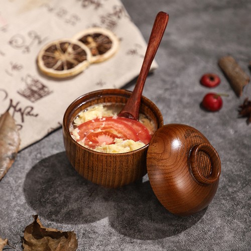 Wooden bowl with - lid, wood