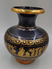 Vintage I. Spyropoulos Vase Greek Handmade 24K Gold Trim Porcelain Vase 8" Tall