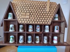 Wooden Vintage Display Cabinet With 14 Birchcroft Thimbles