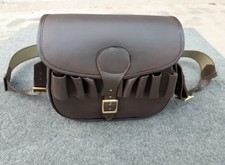 QUALITY ENGLISH BROWN USED HANDMADE LEATHER CARTRIDGE BAG SHOOTING SHOTGUN