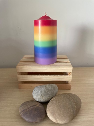 Rainbow pillar candles - rainbow,