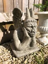 Horned Gargoyle Stone Statue | Large Gremlin French Grotesque Garden Ornament