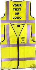 PERSONALISED Printed HI VIS ZIPPED & ID SAFETY VEST WAISTCOAT Printed  Yellow