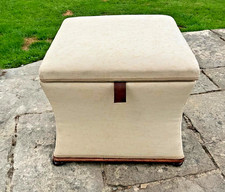 Antique Victorian Ottoman with Mahogany Base/Bun Feet. C1880. Upholstered