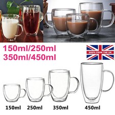 Double Wall Insulated Glass Coffee Glass Mug Tea Cup With Handle 150/250/350/450