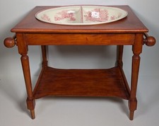 Children's Vanity Unit with Bowl, Antique, Wood, Stoneware Basin, Boch F., Belgium