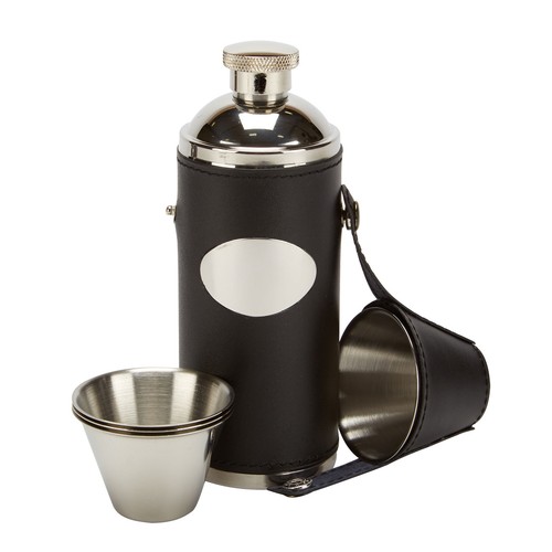 8oz leather hip flask with - , 4