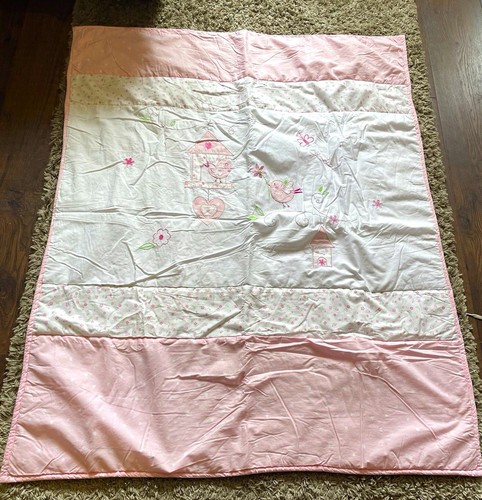 Cot quilt pink white birds - quilt,
