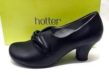 Hotter Donna Black Leather Shoes Size 5 UK Court Kitten Heel