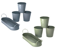 Set of 3 Windowsill Metal Herb Pots & Drip Tray Indoor/Outdoor Embossed Planter