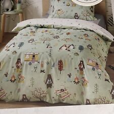 Dunelm Woodland Camping Mint Green White Cotbed Duvet Cover Set