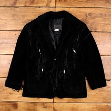 Vintage The Leather Ranch Leather Jacket L 80s Western Fringe Suede Black