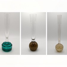 Bubble Base Bud Vase Art Glass MCM Green Blue Step Yellow Red Brown Vintage Pick