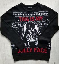 Star Wars Mens Black Knited Cristmas Jumper  Crew Neck Dart Waider Size Medium 