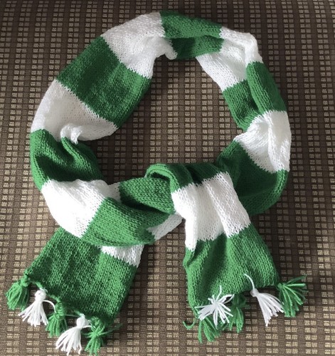 Hand knitted football scarves - hand,