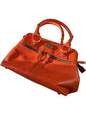 Modalu Orange Leather Shoulder Bag Lizard Pattern Top Handle - Medium