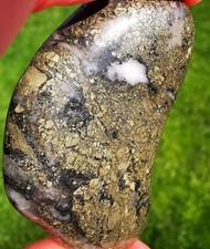 Iolite with Pyrite Quartz Crystal Palm Stone