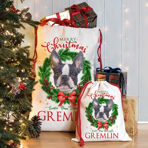 Boston terrier christmas - christmas, sack