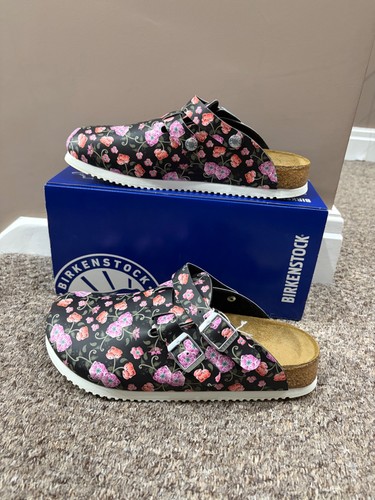 Birkenstock black floral clogs