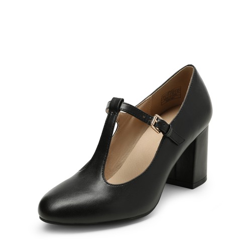Women low chunky heels strap - low, t-strap
