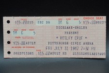 1987 MOTLEY CRUE CONCERT TICKET STUB, PITTSBURGH CIVIC ARENA