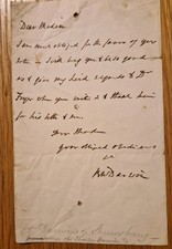 ROBERT DARWIN ORIGINAL AUTOGRAPH LETTER.  FATHER OF CHARLES DARWIN