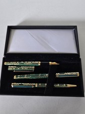 Vintage Set With  Fountain Pen w/ Iridium Point German Nib  Green/Gold Trim .