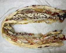 ON 12 yards Unstitched Recycled PURE Silk Sari Ribbon Yarn tassels Cream SKEINS