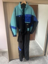 Vintage Campri One Piece Ski Snowboard Suit 90s Retro Colourblock Blue Medium