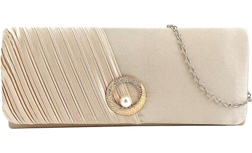 Champagne pleated clutch bag - champagne,